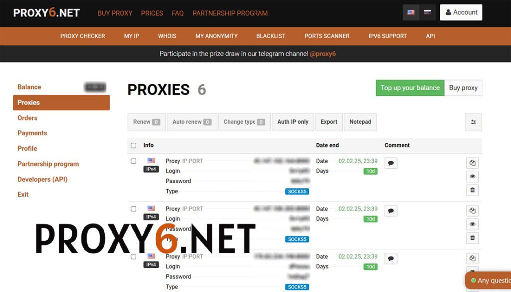 Proxy6 Dashboard