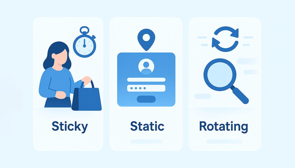 Sticky vs Static vs Rotating proxies