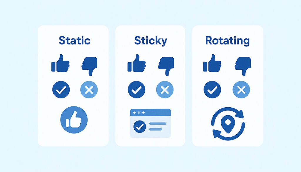 Sticky vs Static vs Rotating proxies
